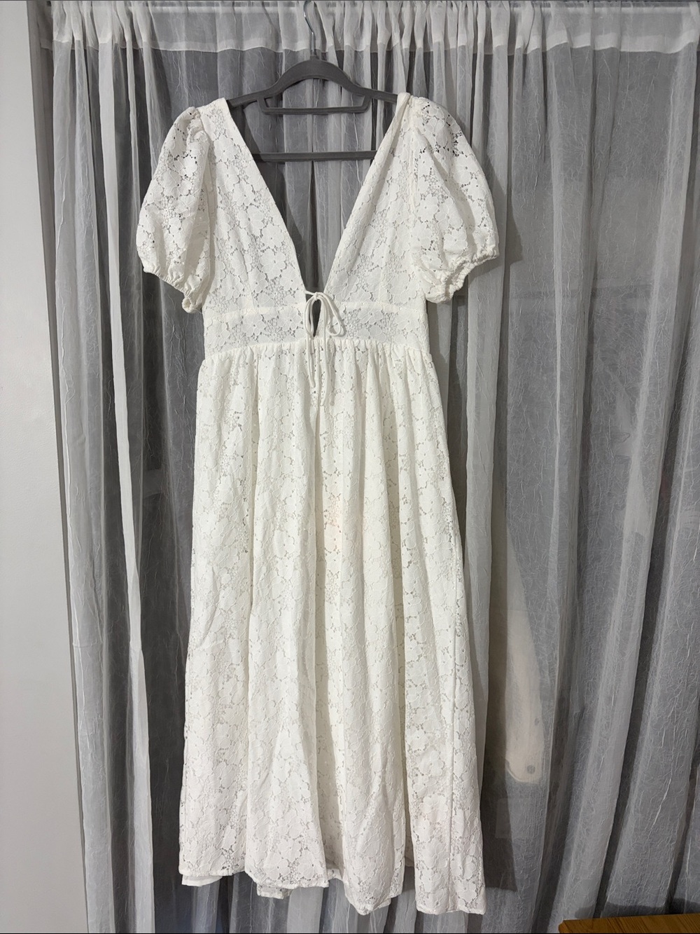 So Me White Lace Maxi Dress with Puff Sleeves